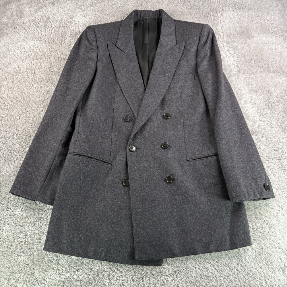 Thierry Mugler Vintage 70s Womens 40 Gray 100% Wool Double Breasted Blazer Italy